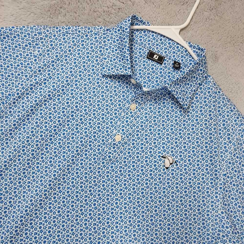 FootJoy Polo Shirt Mens Medium Floral Performance Stretch Golf Blue Jers;ey M